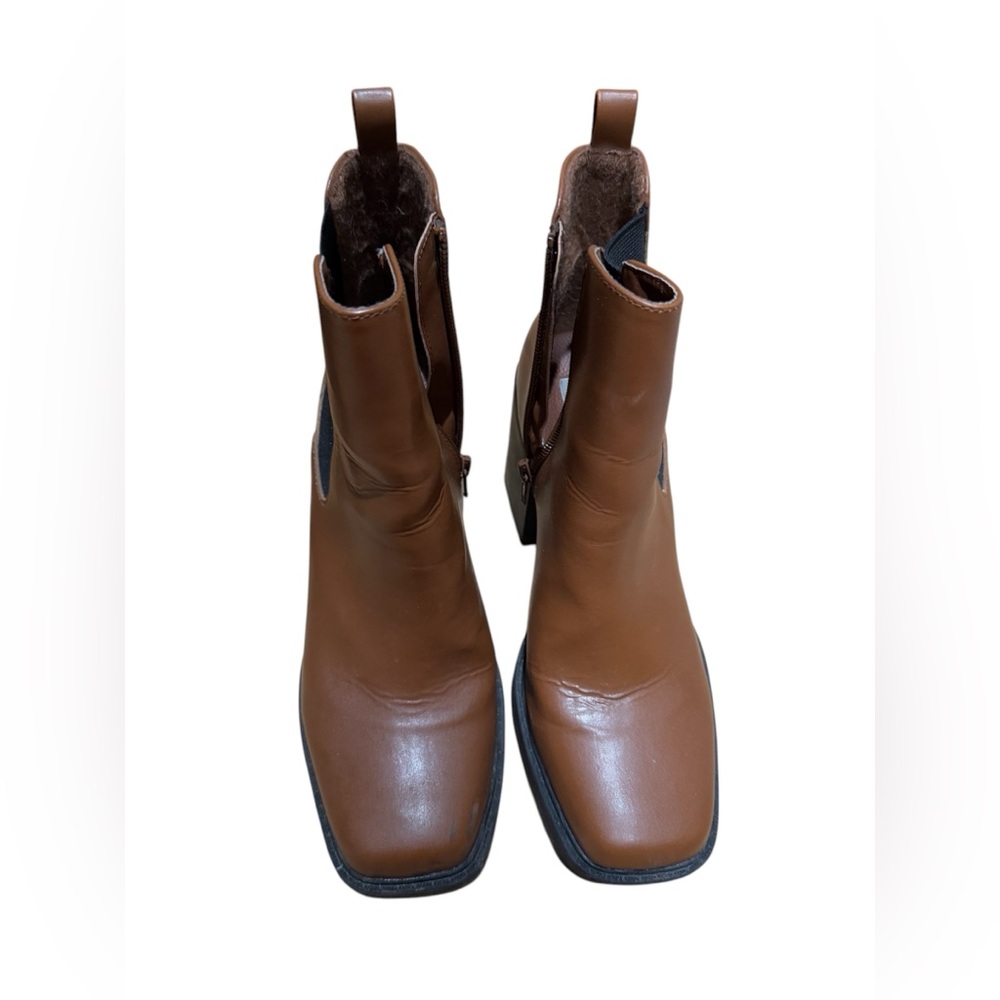 MIA Cognac Square Toe Heeled Boots